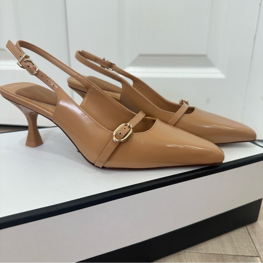 Larroude Ines Slingback Heels in Tan